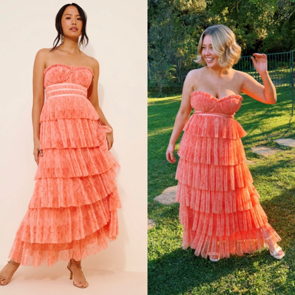 HUTCH Strapless Bustier Tiered‎ Ruffle Tulle Princesscore Wedding Guest Gown 6